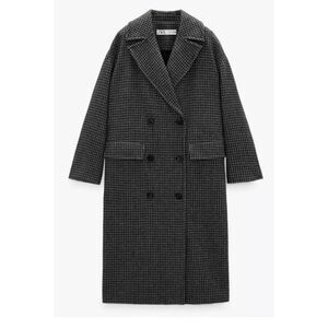ZARA WOOL BLEND OVERSIZED COAT GRAY HOUNDSTOOTH LAPEL COLLAR WOMEN'S SIZE M